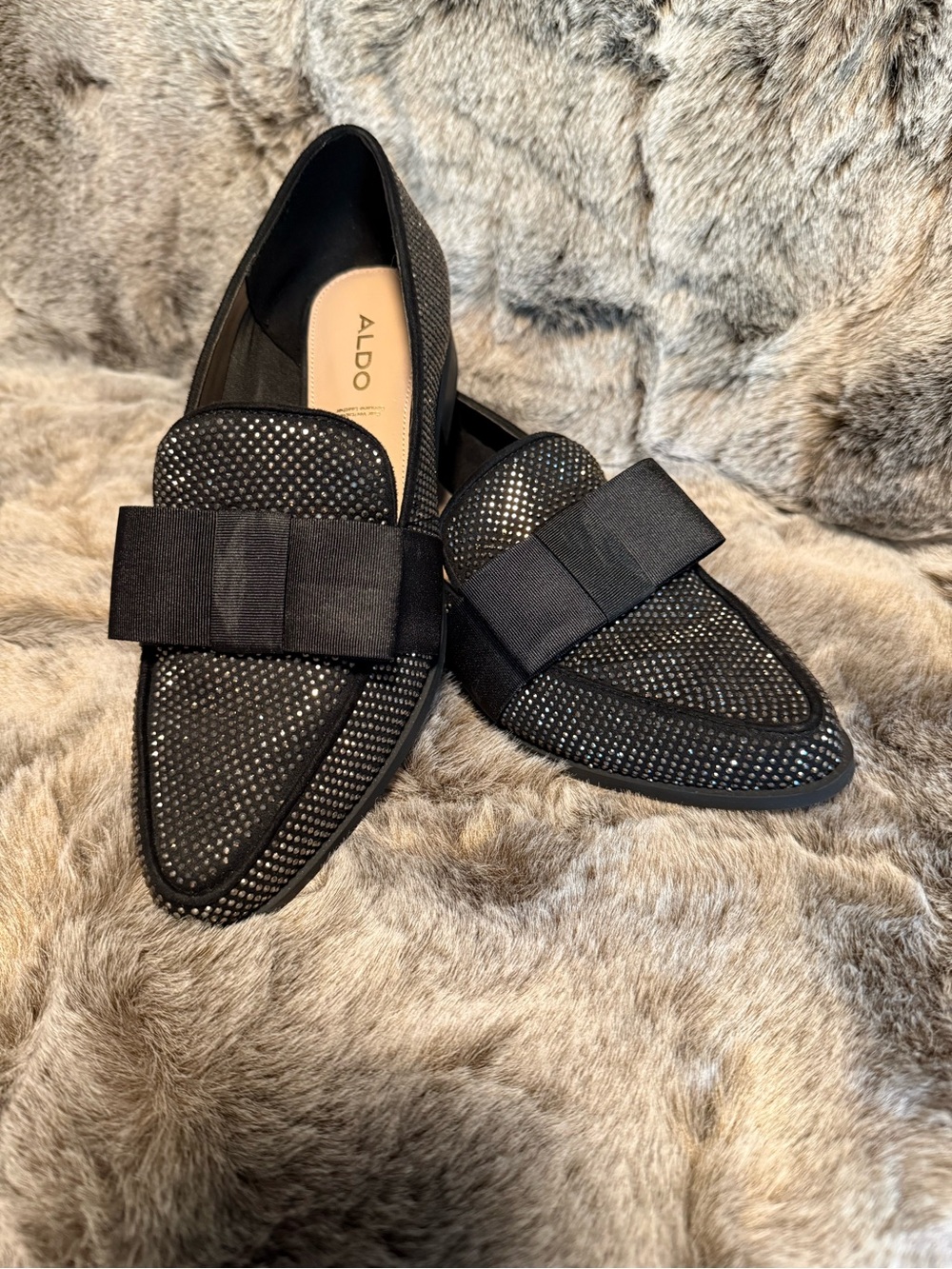 Aldo Black Embellished Bow-Trim Loafers